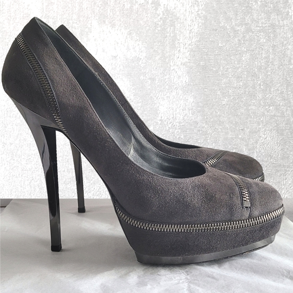 Gucci Pixie Gray Suede Pixie Pump Zipper Platform… - image 7